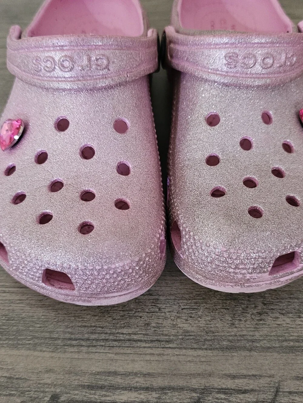 CROCS Kids Glitter Heart Charm Clog Pink Toddler Girl C 12